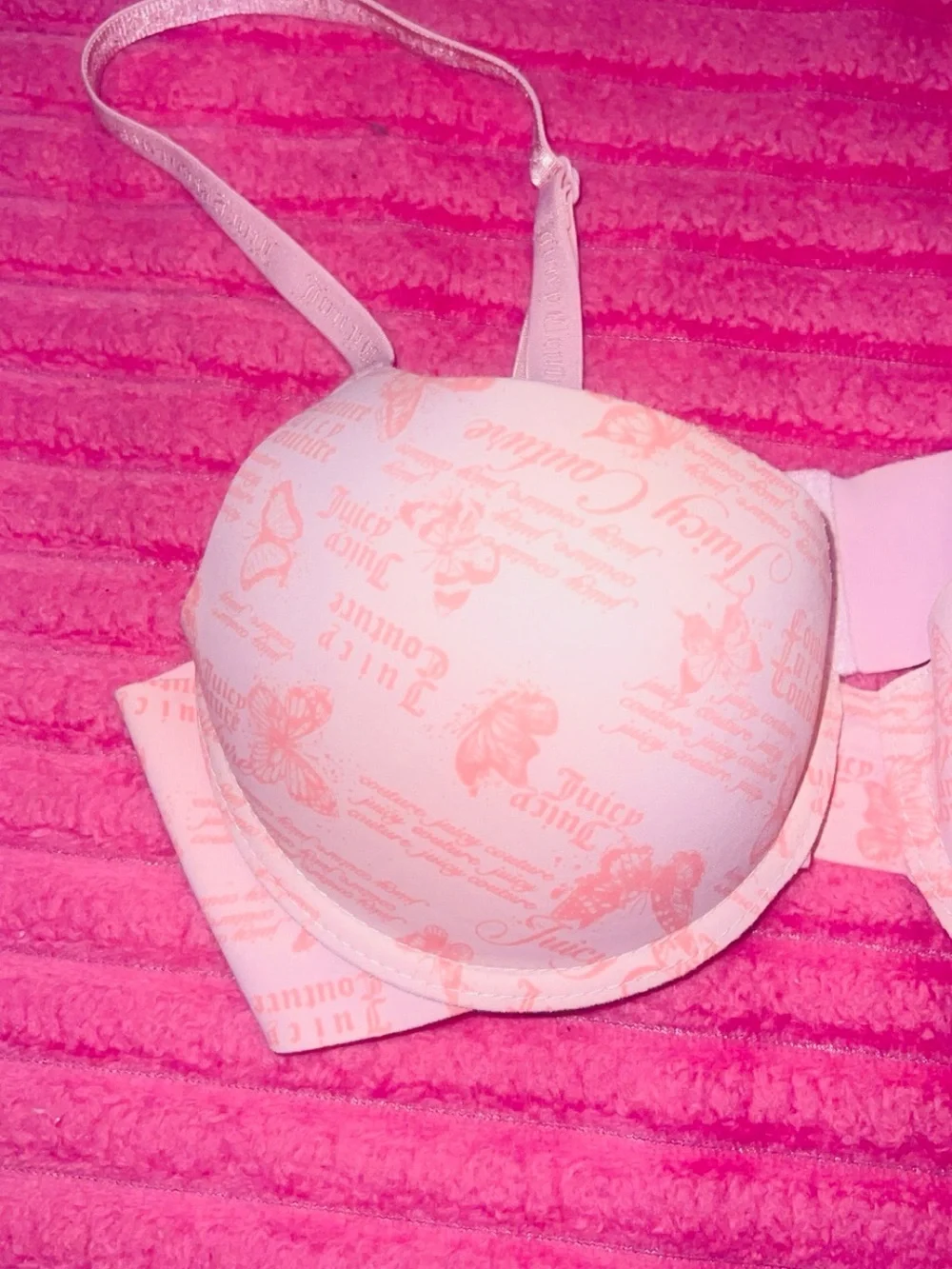 Juicy Couture Light Pink Push-up Butterfly Logo Print Bra